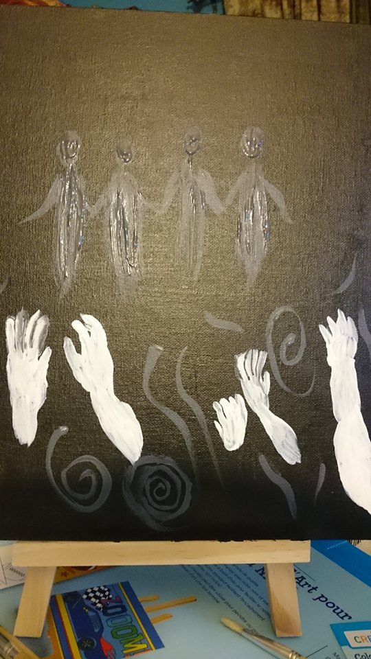Beginning stages of a creative response I made in reflection of the River North Chicago dance performance earlier this year.  Medium: Acrylic paint.